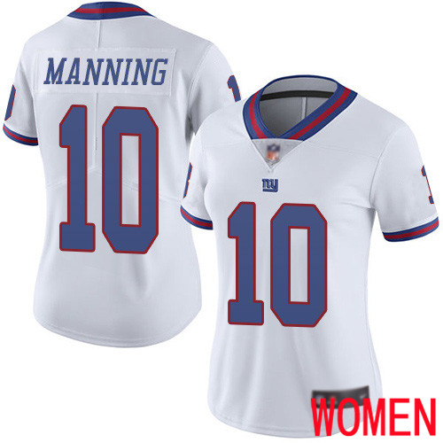 Women New York Giants 10 Eli Manning Limited White Rush Vapor Untouchable Football NFL Jersey